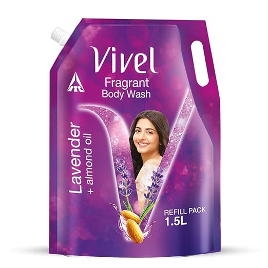 Vivel Body Wash, Lavender & Almond Oil, Fragrant & Moisturising Shower Gel, Refill Pouch, 1500ml