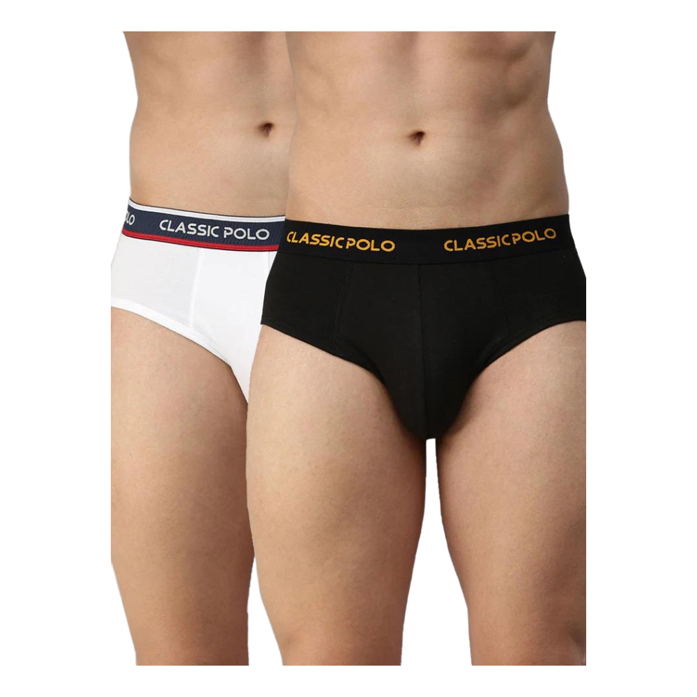 Classic Polo Men's Modal Solid Briefs | Scarce - White & Black (Pack Of 2)