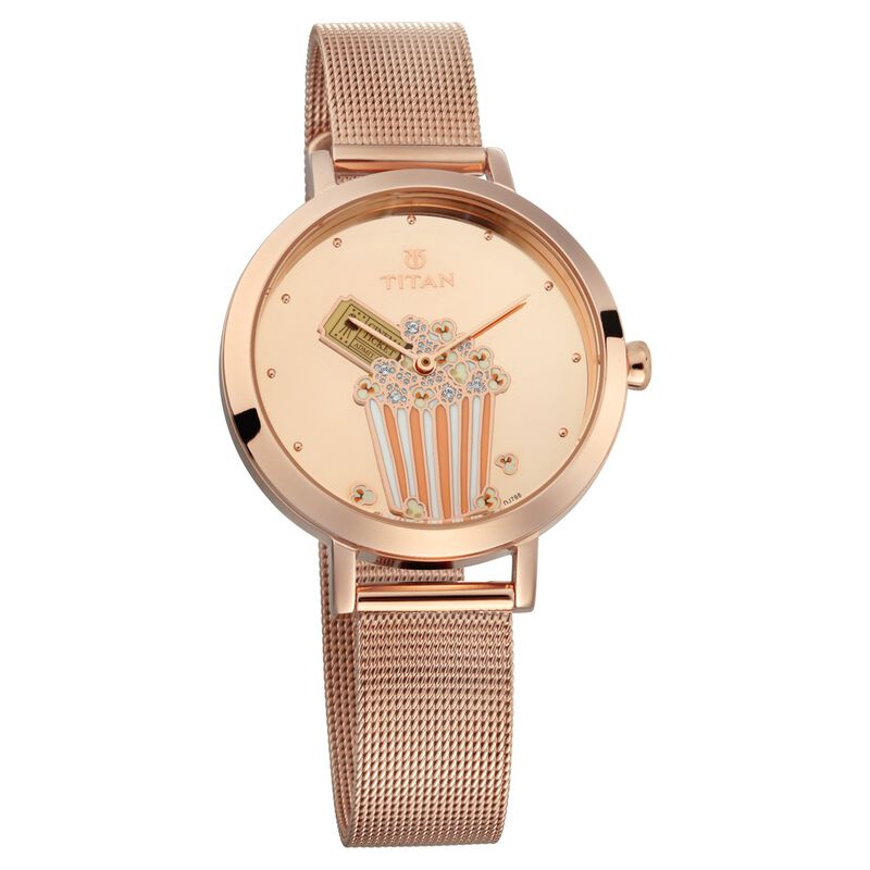 Titan PoP Rose Gold Dial Analog Stainless Steel Strap watch for Women