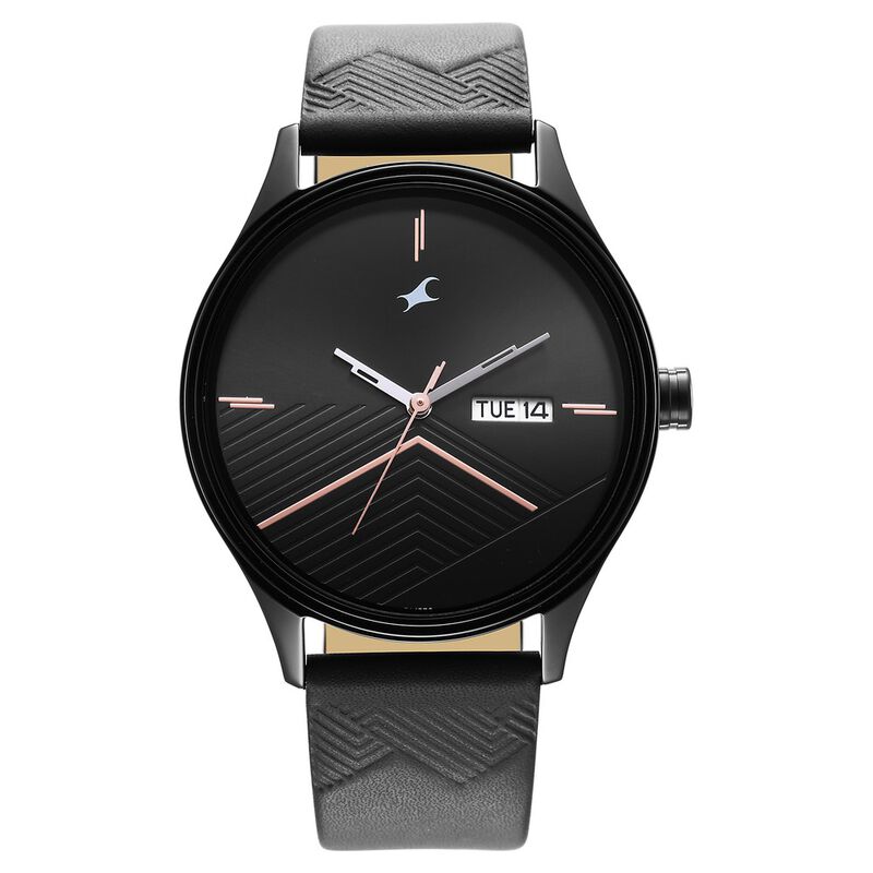 Fastrack Style Up Black Dial Leather Strap Watch for Guys