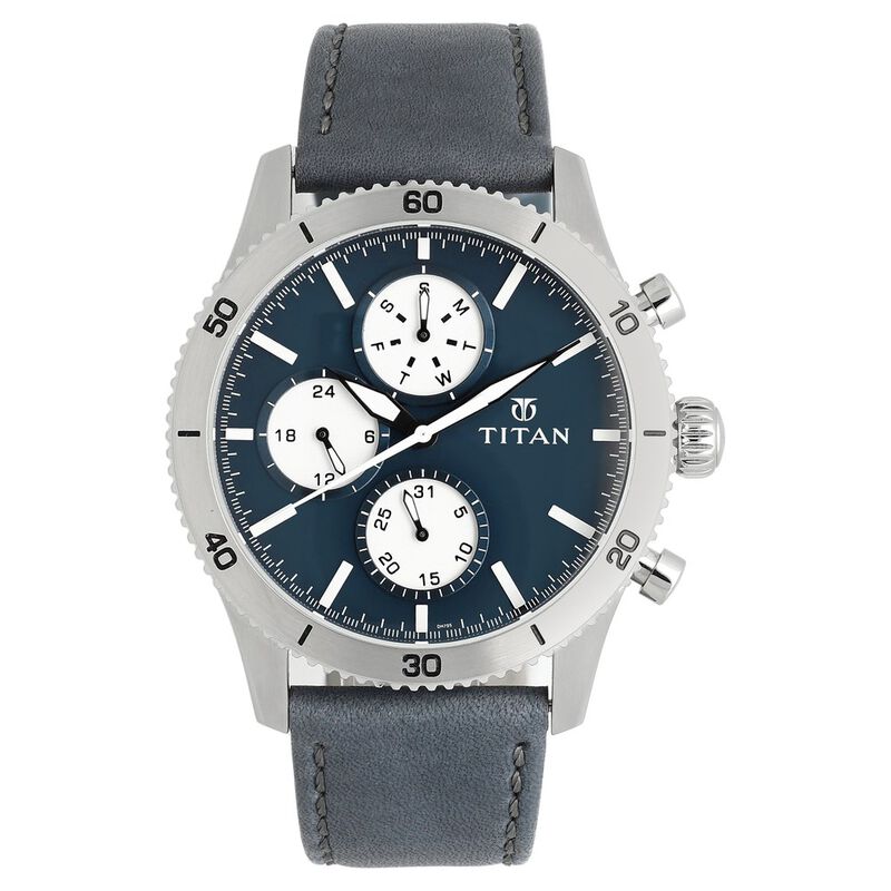 Titan Chronograph Blue Dial Leather Strap watch for men