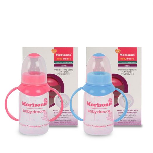 J L Morison Royal PP Bottle with handle-125ml-Pink & Blue (Pack of 2)