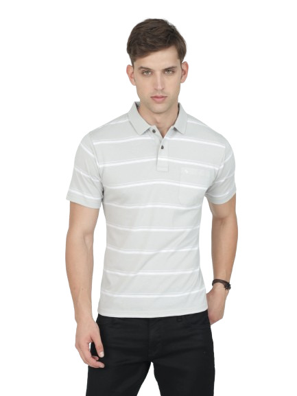 Classic Polo Mens Casual Grey Striped Cotton T-Shirt