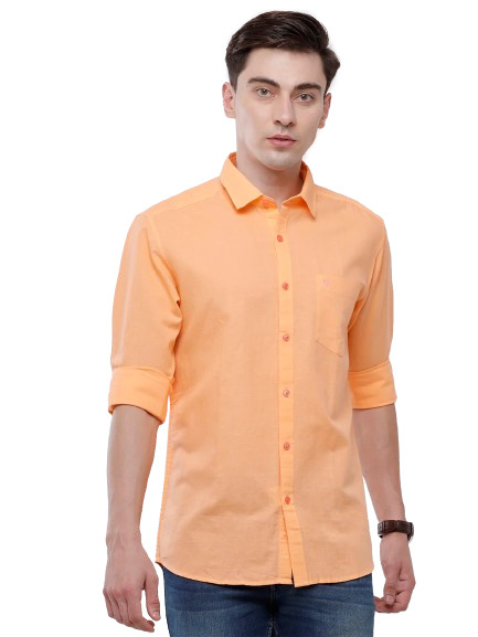 Classic Polo Mens Solid Milano Fit Full Sleeve Woven Shirt -Mica Orange FS