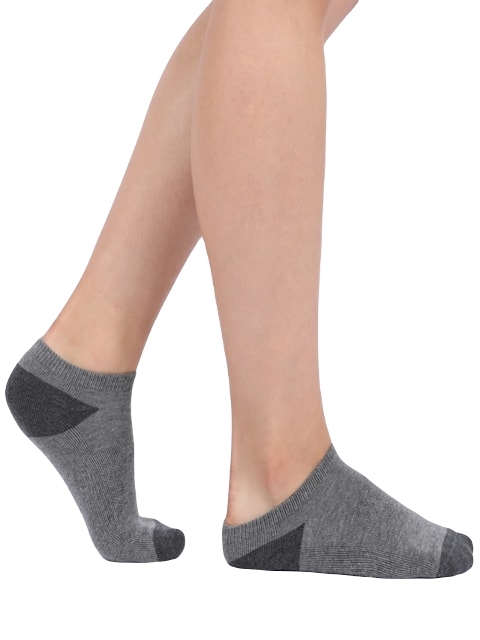 Jockey Women's Cotton Nylon Blend Solid Low Show Socks with Stay Fresh Treatment - Charcoal Melange & Mid Grey Melange(Pack of 2)