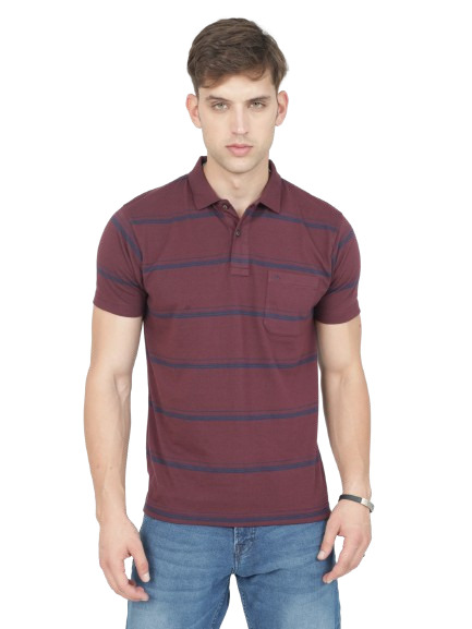Classic Polo Mens Casual Burgundy Striped Cotton T-Shirt