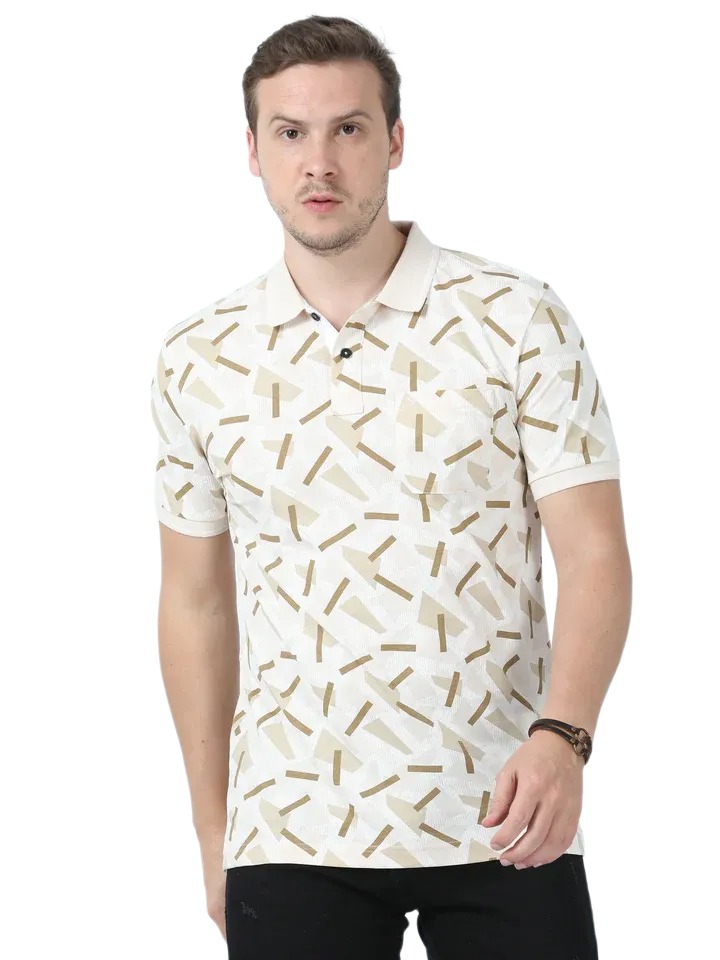 Classic Polo Men's Printed Beige Cotton Half Sleeve T-Shirt | BELLO - 265 A SF P