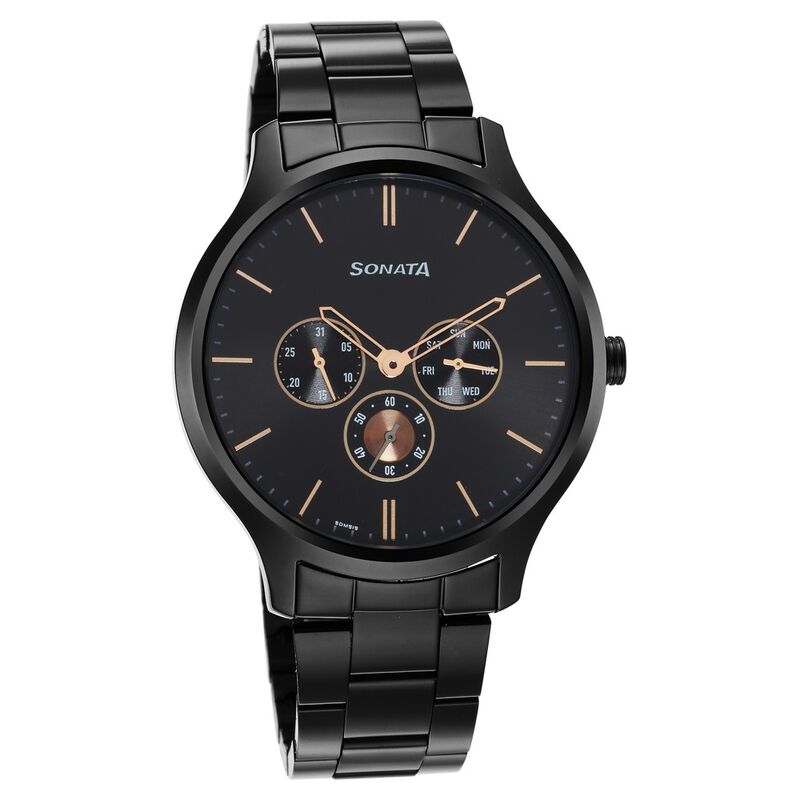 Sonata Quartz Multifunction Black Dial Stainless Steel Strap Watch for Men Try It On View Similar NR7140NM01