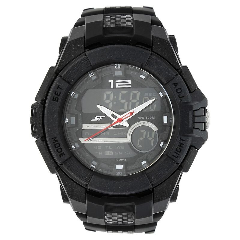 Sonata SF Quartz Analog Digital Black Dial Plastic Strap Watch for Men NP77027PP01