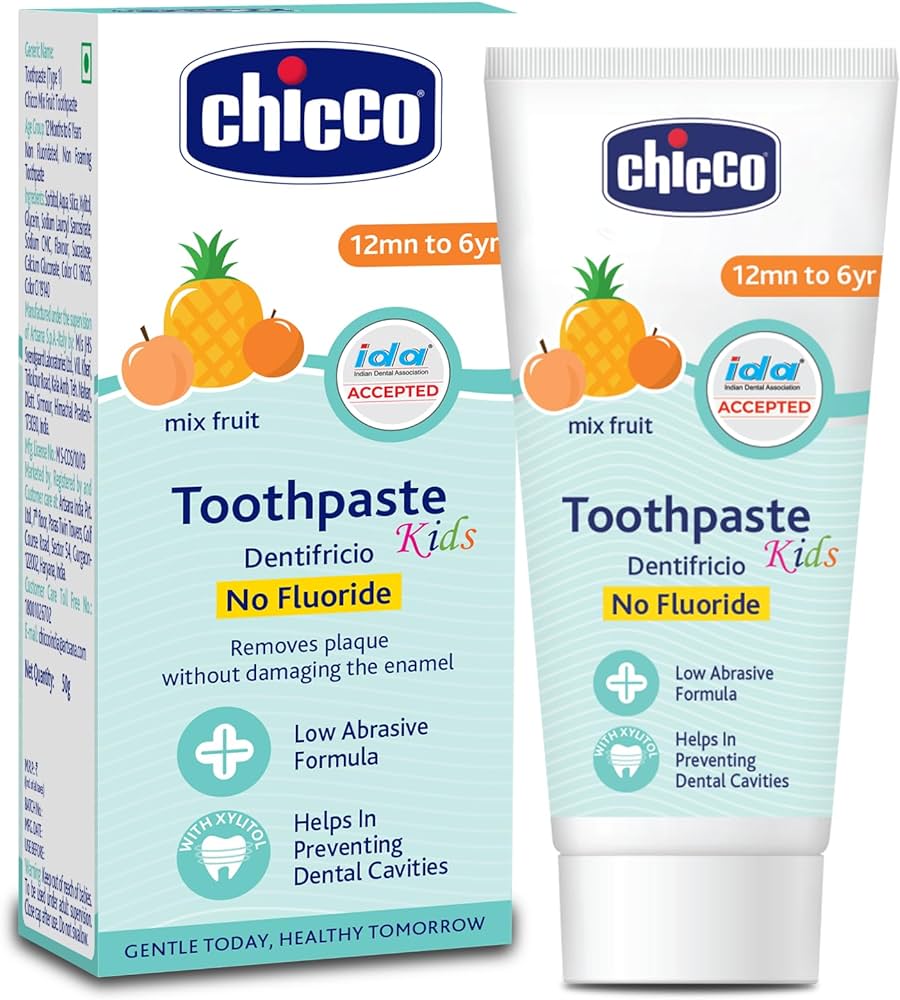 Chicco Toothpaste, Mixed Fruit Flavour for 1Y to 6Y Baby, Fluoride-Free, Preservative-Free,Cavity Protection (50g)