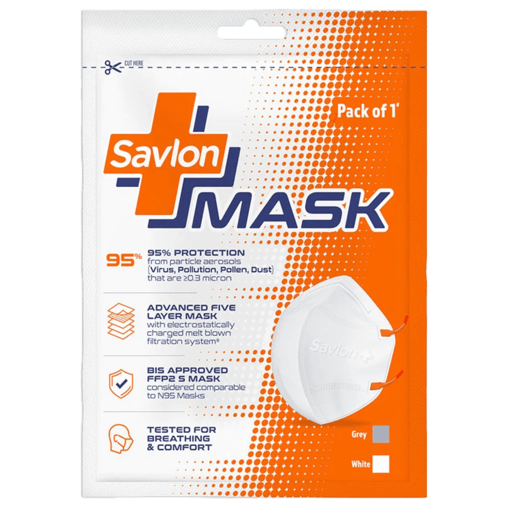 Savlon Mask - Singles Pack, BIS Certified FFP2 S Mask (comparable to N95), Ear-loop, Grey (with adjustable slider)