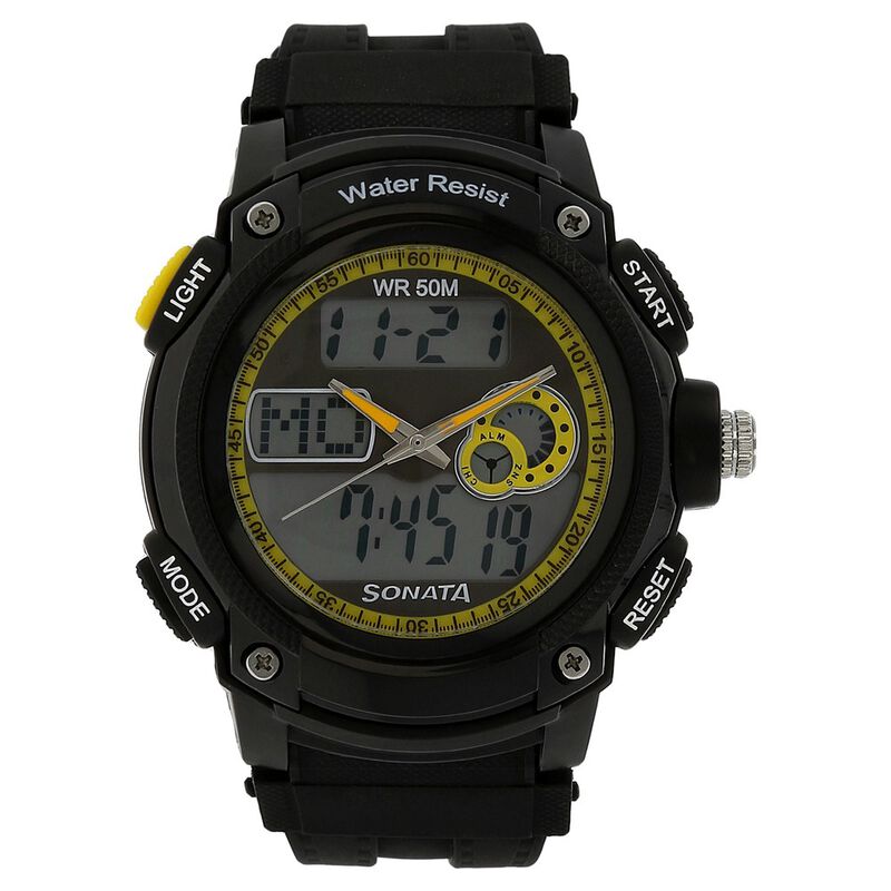 SF Quartz Analog Digital Yellow Dial Plastic Strap Watch for Men