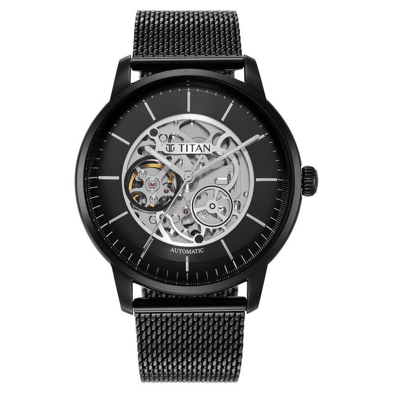 Titan Mechanical Black Dial Automatic watch for Men with Stainless Steel Strap