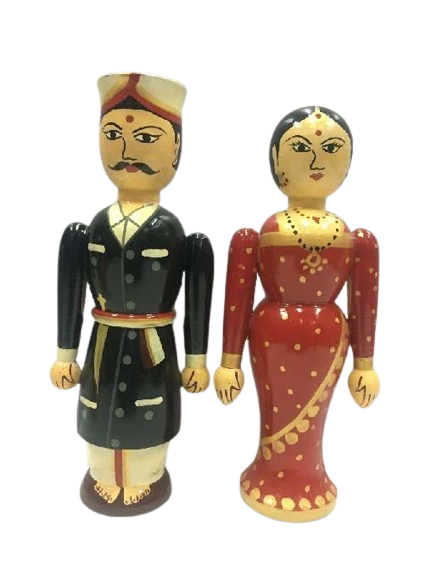 Wooden Coorg Pair Large (Height - 21cm) -  Shree Channapatna Toys