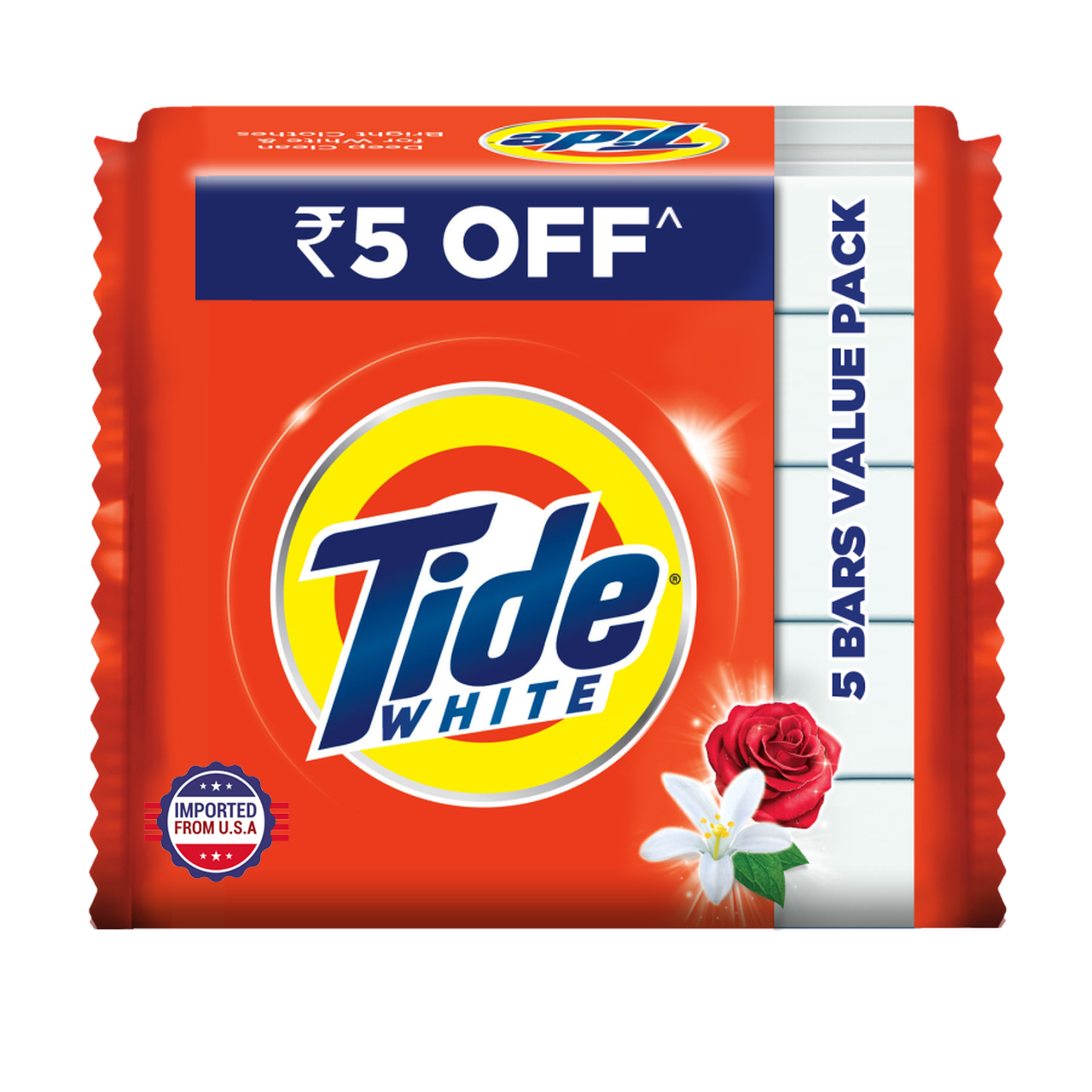 Tide White Detergent Bar Soap, Value Pack 200 gms x 5