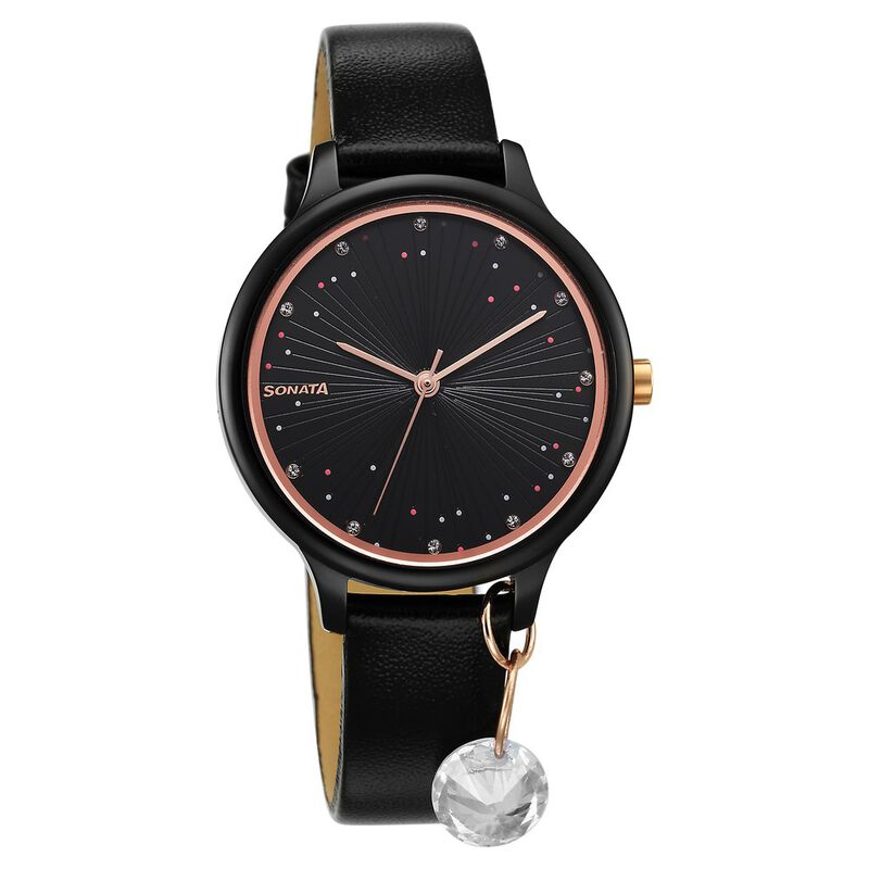 Sonata Blush Quartz Analog Black dial Leather Strap Watch for Women 87050KL01