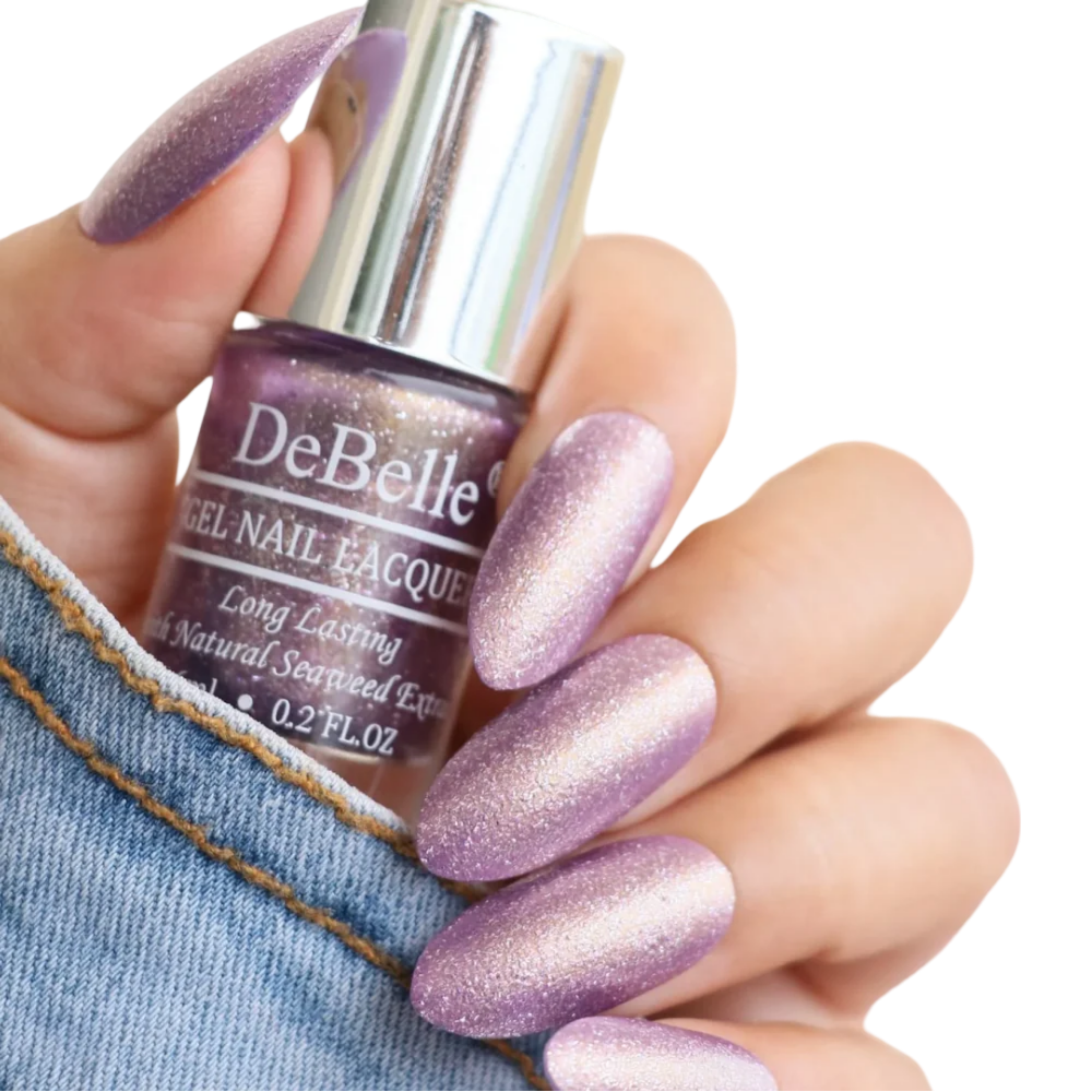 DEBELLE GEL NAIL LACQUER APPEALING AURA(PURPLE WITH SILVER SHIMMER) 6 ML